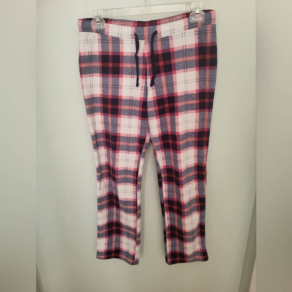 Old Navy Plaid Fleece Pajama Lounge Bottoms Pants Medium Pink White‎